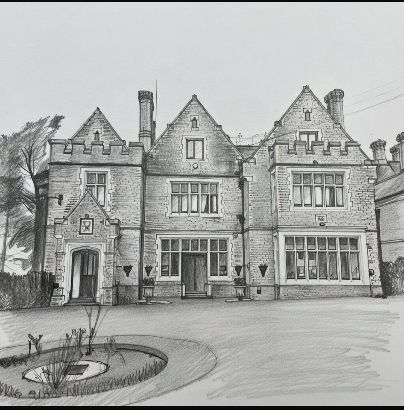 Hand-drawn illustration of Highley Manor